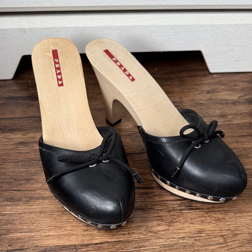 Prada Black and Cream Women's Mules